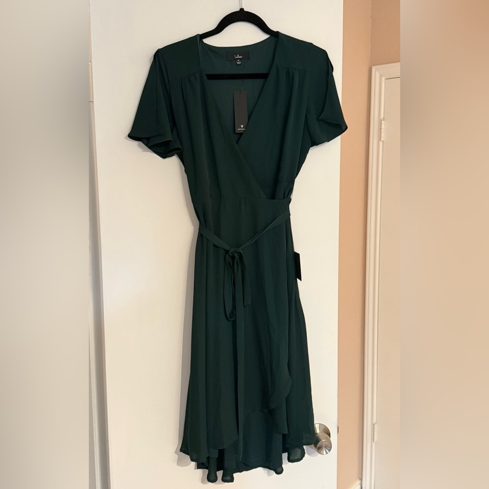 Lulu's Deep Green Midi Wrap Dress